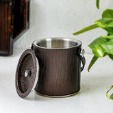 Brown Leather Sheath Ice Bucket With Tong